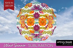 Retro Flowers Wind Spinner Sublimation PNG - Groovy Round Product Image 1