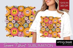 Retro Flowers Square Tshirt Background - Groovy PNG Product Image 1