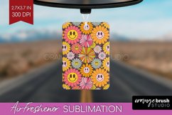 Retro Flowers Air Freshener PNG - Groovy PNG Sublimation Product Image 1