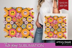 Retro Flowers Tote Bag - Groovy Tote Bag PNG Sublimation Product Image 1