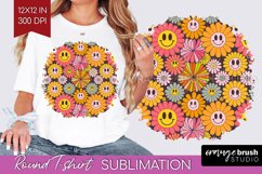 Retro Flowers Round Tshirt Background - Groovy PNG Product Image 1