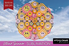 Retro Flowers Wind Spinner Sublimation PNG - Groovy Round Product Image 1