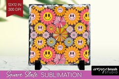 Retro Flowers Slate PNG - Groovy Square Slate Sublimation Product Image 1