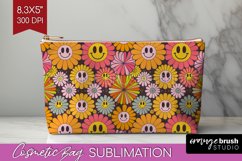 Retro Flowers Cosmetic Bag - Groovy Makeup Bag PNG Product Image 1