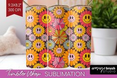 Retro Flowers Tumbler Wrap - Groovy Tumbler PNG Sublimation Product Image 1