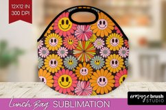 Retro Flowers Lunch Bag - Groovy Lunch Bug PNG Sublimation Product Image 1