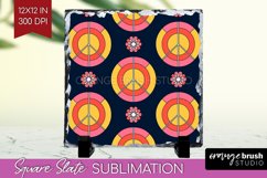 Retro Flowers Slate PNG - Groovy Square Slate Sublimation Product Image 1