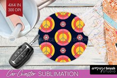 Retro Flowers Car Coaster - Groovy Coaster PNG Sublimation Product Image 1