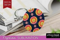 Retro Flowers Keychain PNG - Groovy Keychain Sublimation Product Image 1
