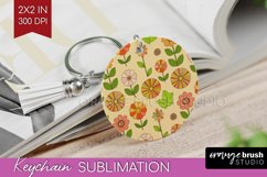Retro Flowers Keychain PNG - Groovy Keychain Sublimation Product Image 1