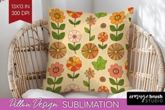 Retro Flowers Pillow Sublimation - Groovy Pillow Cover PNG Product Image 1