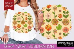 Retro Flowers Round Tshirt Background - Groovy PNG Product Image 1