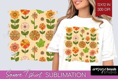 Retro Flowers Square Tshirt Background - Groovy PNG Product Image 1