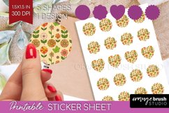 Retro Flowers Round Sticker - Groovy Printable Sticker Sheet Product Image 1