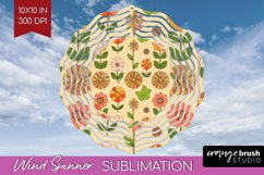 Retro Flowers Wind Spinner Sublimation PNG - Groovy Round Product Image 1