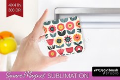 Retro Flowers Magnet Sublimation - Groovy Square Magnet PNG Product Image 1