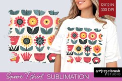 Retro Flowers Square Tshirt Background - Groovy PNG Product Image 1