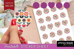 Retro Flowers Round Sticker - Groovy Printable Sticker Sheet Product Image 1