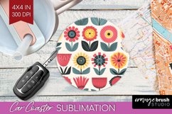 Retro Flowers Car Coaster - Groovy Coaster PNG Sublimation Product Image 1