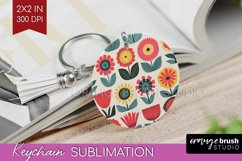 Retro Flowers Keychain PNG - Groovy Keychain Sublimation Product Image 1