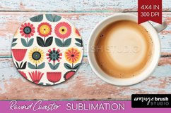 Retro Flowers Round Coaster - Groovy Coaster PNG Sublimation Product Image 1