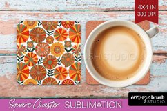 Retro Flowers Square Coaster - Groovy Coaster PNG Product Image 1