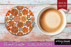 Retro Flowers Round Coaster - Groovy Coaster PNG Sublimation Product Image 1