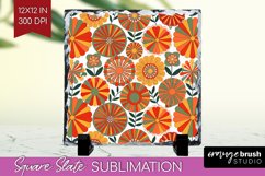 Retro Flowers Slate PNG - Groovy Square Slate Sublimation Product Image 1