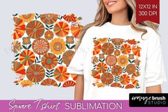 Retro Flowers Square Tshirt Background - Groovy PNG Product Image 1