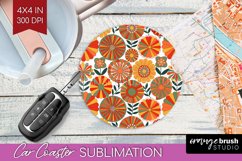 Retro Flowers Car Coaster - Groovy Coaster PNG Sublimation Product Image 1