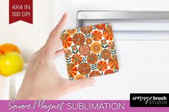 Retro Flowers Magnet Sublimation - Groovy Square Magnet PNG Product Image 1