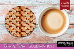 Retro Flowers Round Coaster - Groovy Coaster PNG Sublimation Product Image 1