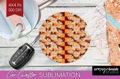 Retro Flowers Car Coaster - Groovy Coaster PNG Sublimation Product Image 1
