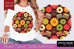 Retro Flowers Round Tshirt Background - Groovy PNG Product Image 1