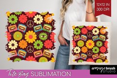 Retro Flowers Tote Bag - Groovy Tote Bag PNG Sublimation Product Image 1