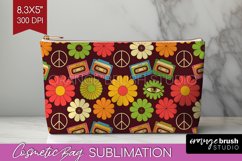 Retro Flowers Cosmetic Bag - Groovy Makeup Bag PNG Product Image 1