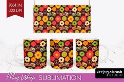Retro Flowers Mug Wrap - Groovy Mug PNG Sublimation Product Image 1
