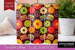 Retro Flowers Tumbler Wrap - Groovy Tumbler PNG Sublimation Product Image 1