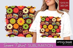 Retro Flowers Square Tshirt Background - Groovy PNG Product Image 1