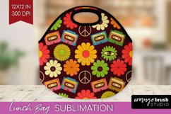 Retro Flowers Lunch Bag - Groovy Lunch Bug PNG Sublimation Product Image 1