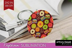 Retro Flowers Keychain PNG - Groovy Keychain Sublimation Product Image 1