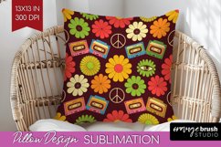Retro Flowers Pillow Sublimation - Groovy Pillow Cover PNG Product Image 1