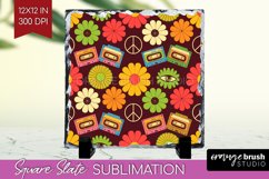 Retro Flowers Slate PNG - Groovy Square Slate Sublimation Product Image 1