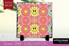 Retro Flowers Slate PNG - Groovy Square Slate Sublimation Product Image 1