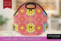 Retro Flowers Lunch Bag - Groovy Lunch Bug PNG Sublimation Product Image 1