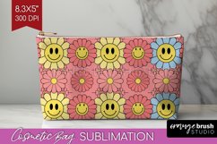 Retro Flowers Cosmetic Bag - Groovy Makeup Bag PNG Product Image 1