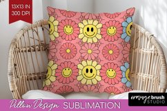 Retro Flowers Pillow Sublimation - Groovy Pillow Cover PNG Product Image 1