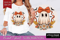 Cute Ghost Round Tshirt Background - Spooky Halloween PNG Product Image 1