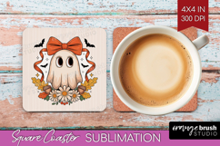 Cute Ghost Square Coaster - Spooky Halloween Coaster PNG Product Image 1