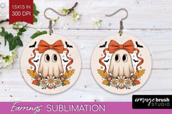Cute Ghost Round Earrings - Spooky Halloween PNG Sublimation Product Image 1
